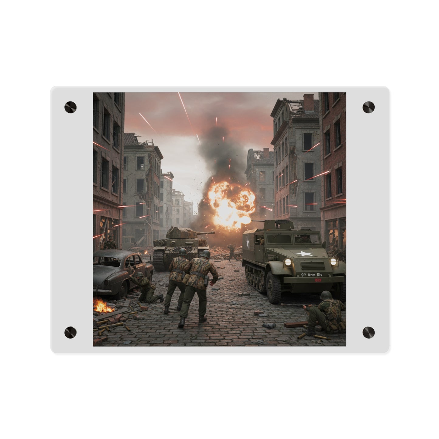 Acrylic Wall Art Panel - M3A1 - 9th Armor Division Attack - WWII