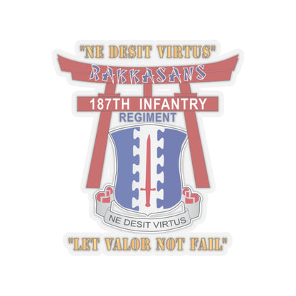 Kiss-Cut Stickers - Army - 187th Infantry Regiment - Torii, Rakkasans, Let Valor Not Fail, English, Latin