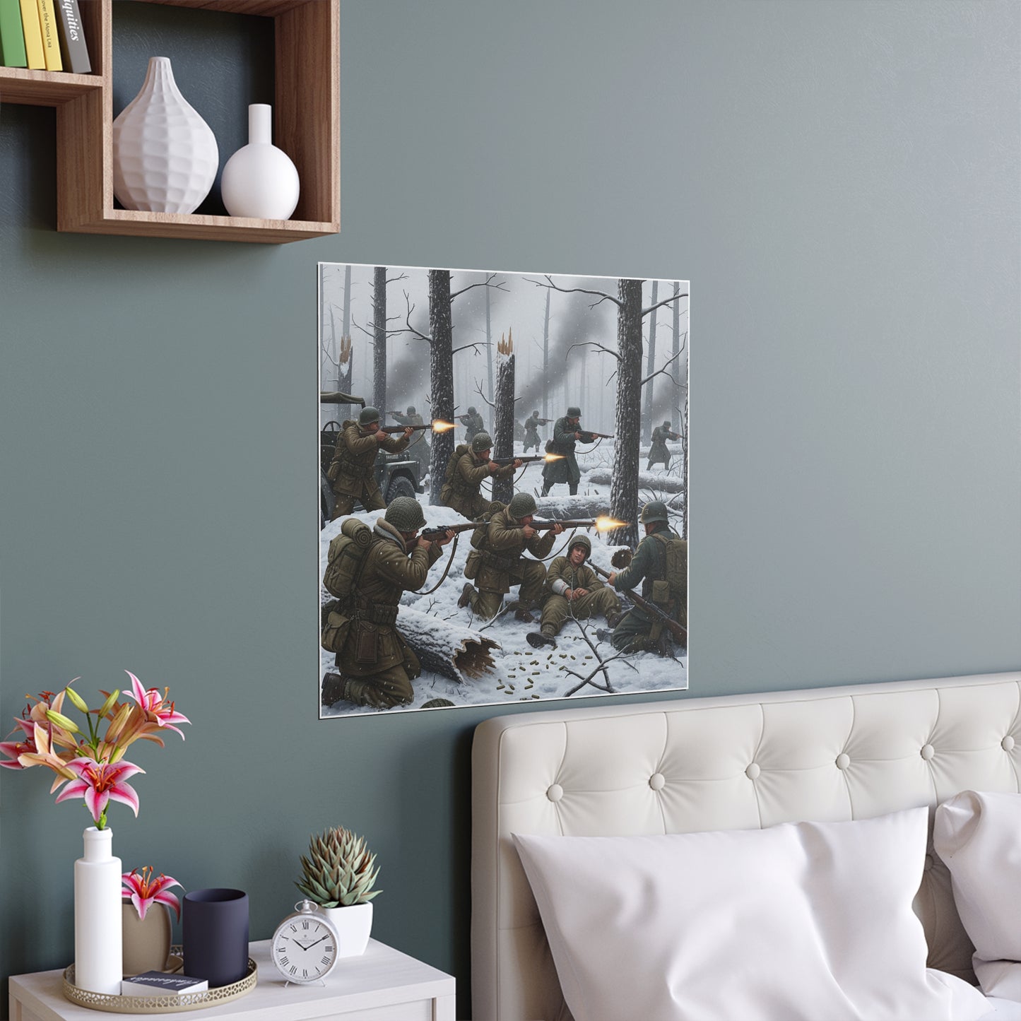 Indoor and Outdoor Silk Posters - 101st Airborne Division fighting the German Army at the Battle of Bastogne