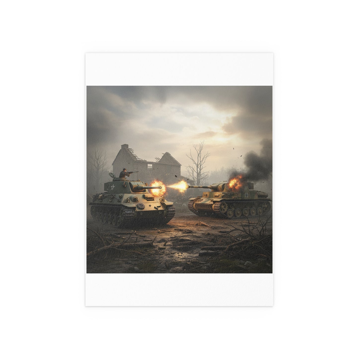 Indoor and Outdoor Silk Posters - M10 Wolverine battles German Panzer Tank WWII