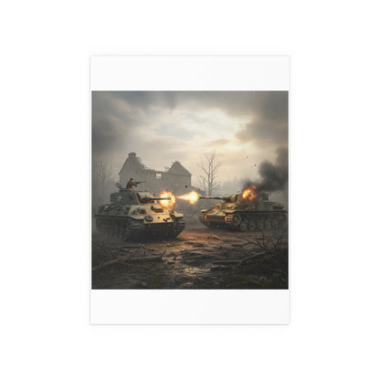 Indoor and Outdoor Silk Posters - M10 Wolverine battles German Panzer Tank WWII