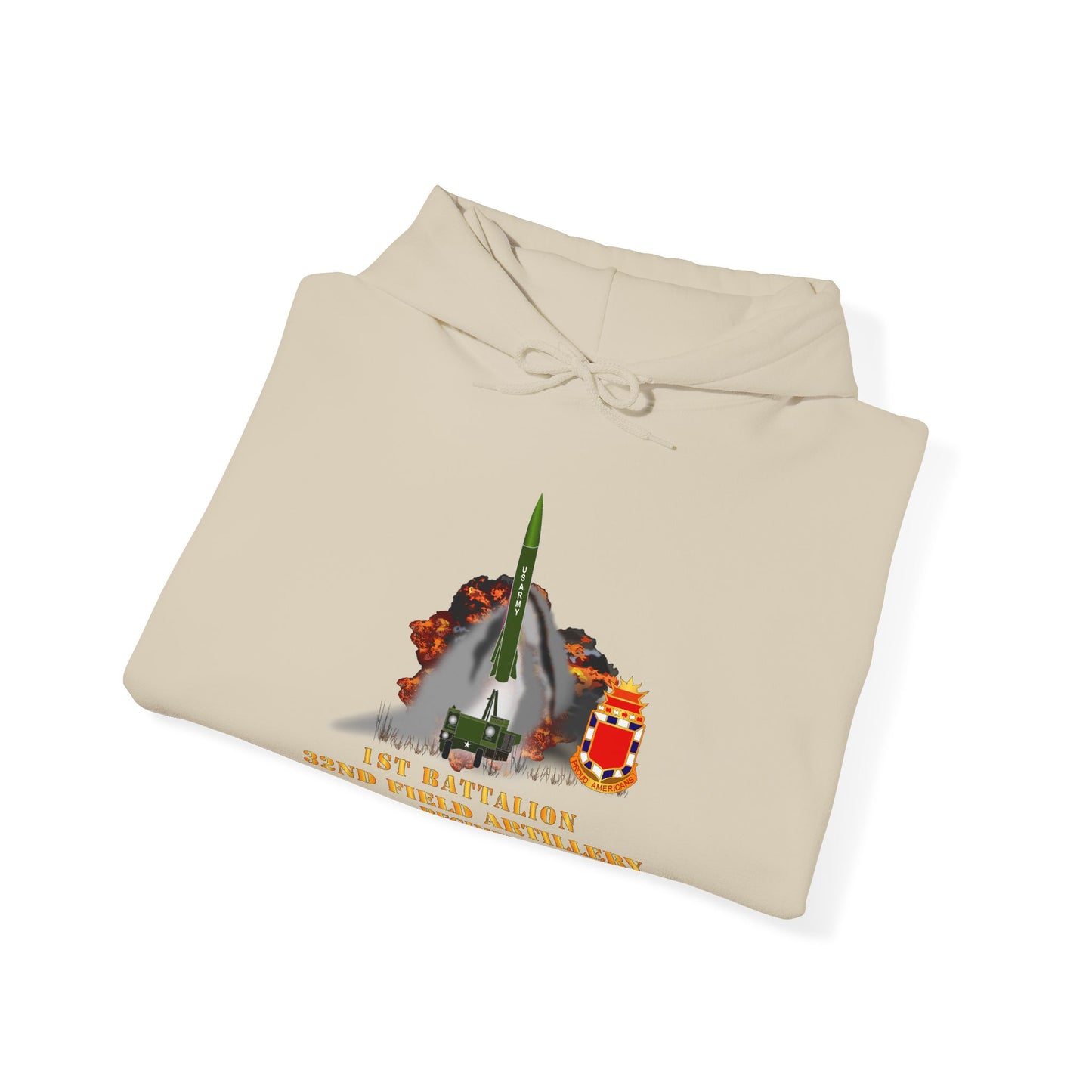 Unisex Heavy Blend™ Hooded Sweatshirt - Army -  1st Bn, 32nd FAR, Proud Americans - MGM 52 - Lance  - Short X 300