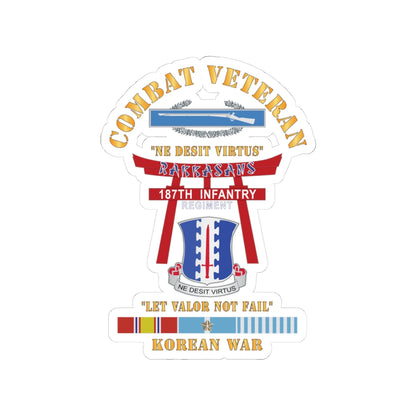 Kiss-Cut Stickers - Army - Combat Veteran - 187th Infantry Regiment - Torii, Rakkasans, Let Valor Not Fail, English, Latin w CIB w KOREA SVC