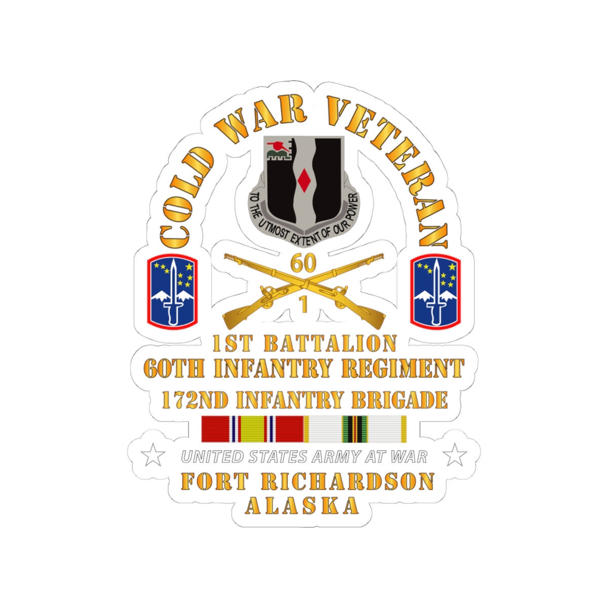 Kiss-Cut Stickers - Army - Cold War Vet - 1st Bn, 60th Inf - 172nd In Bde - Ft Richardson AK w COLD SVC X 300