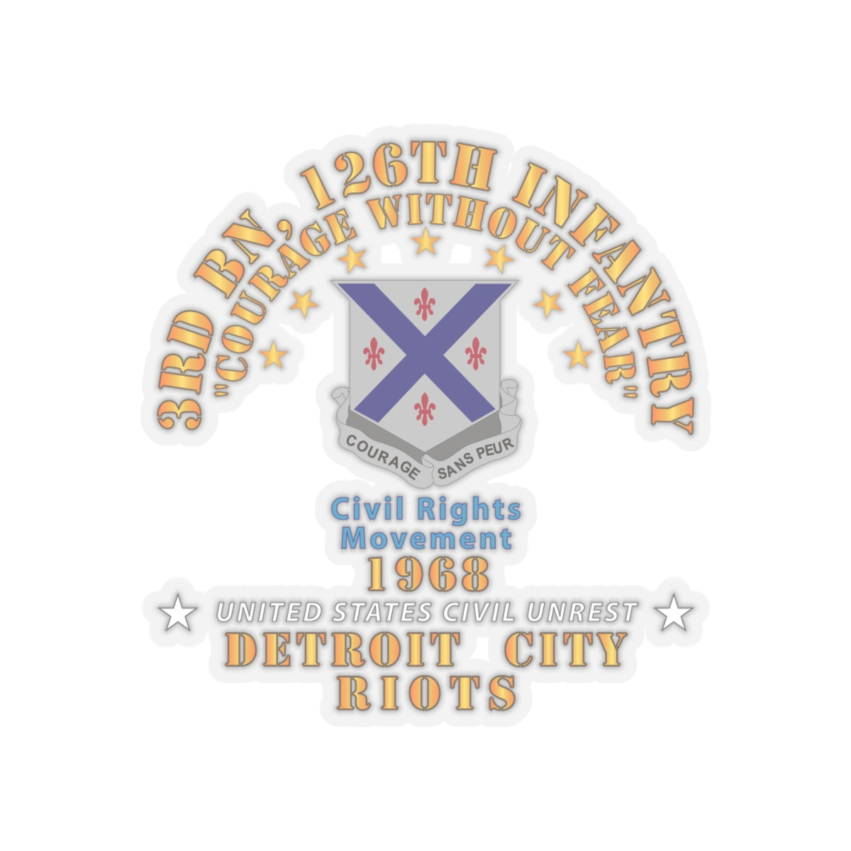 Kiss-Cut Stickers - Army - 3rd Bn 126th Infantry Detroit City Riots 1968 - Civil Rights Movement