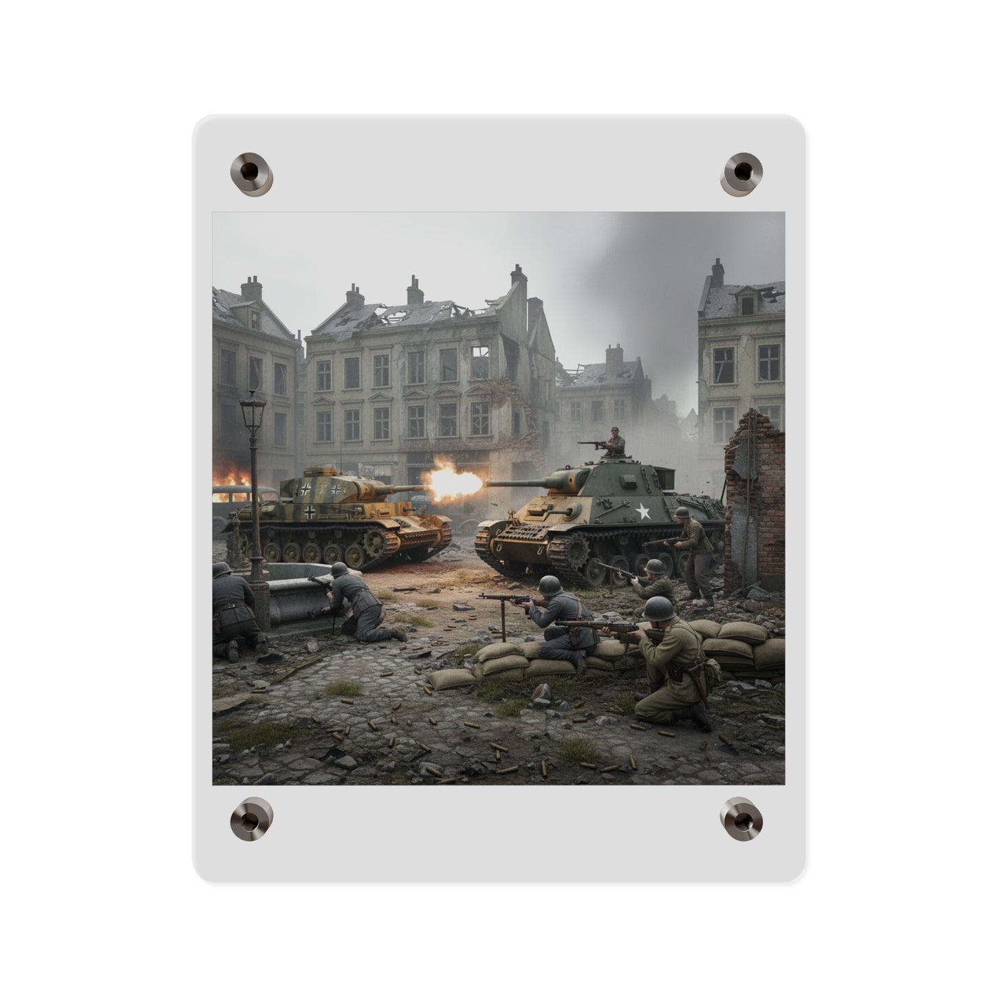 Acrylic Wall Art Panel - US Tank Destroyer - M10 Wolverine Battles a German Panzer Tank
