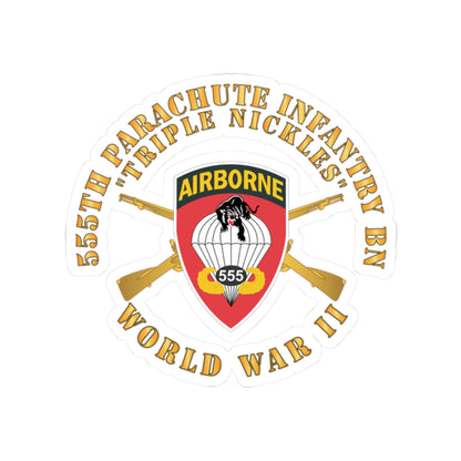 Kiss-Cut Stickers - Army - 555th Infantry Parachute Bn SSI - Triple Nickles - WWII w Br