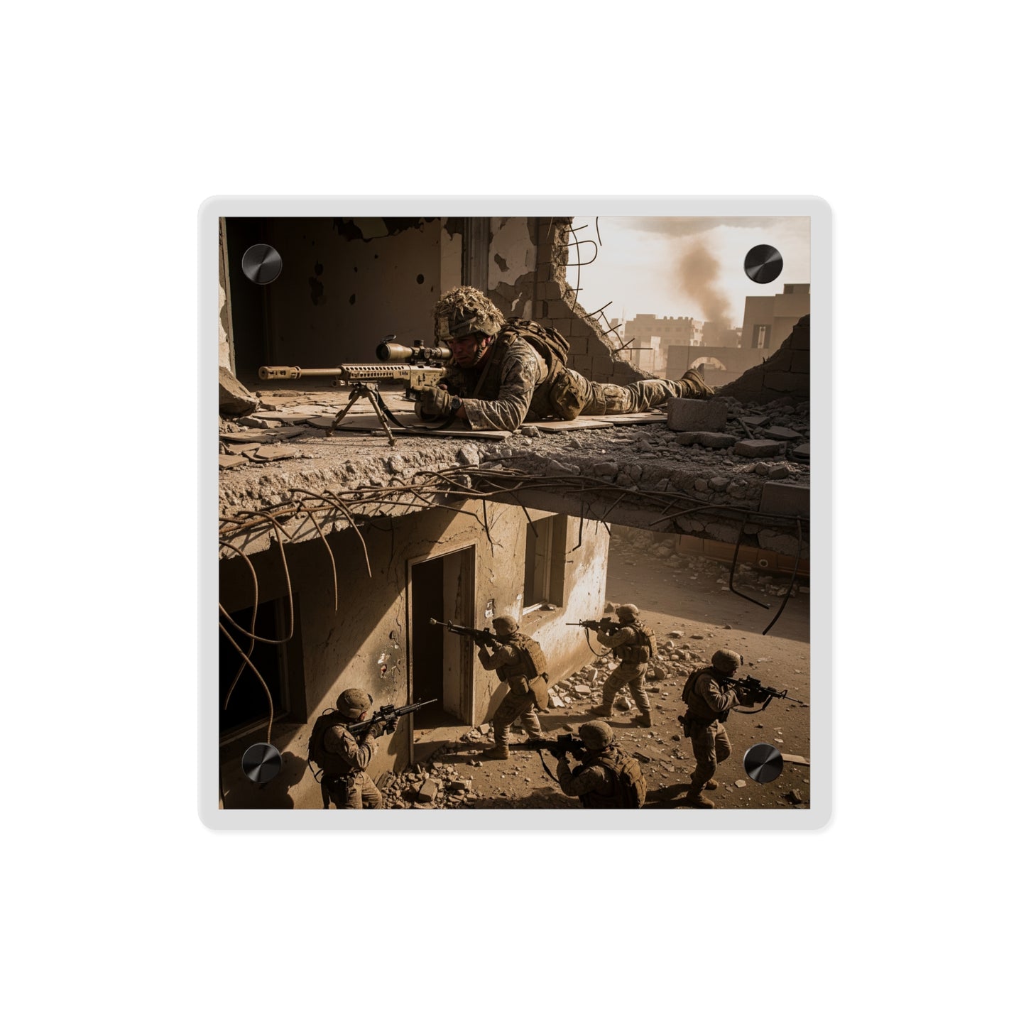 Acrylic Wall Art Panel - Marine Sniper Providing Overwatch for Breach Team