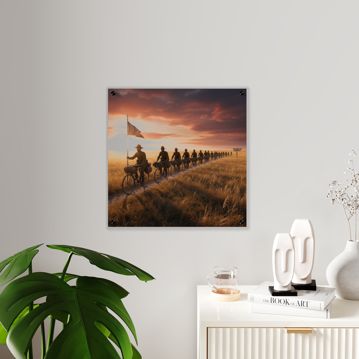 Acrylic Wall Art Panel - E Company 25th Infantry Buffalo Soldiers Bicycle Corps with Guidon on the Prairie at Sunset
