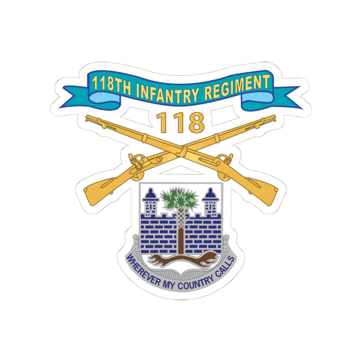 Kiss-Cut Stickers - Army - Army - Army - 118th Infantry Regiment w Ribbon - Br - DUI X 300