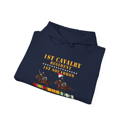 Unisex Heavy Blend™ Hooded Sweatshirt - Army - 1st Squadron, 1st Cavalry Regiment - Vietnam War wt 2 Cav Riders and VN SVC X300