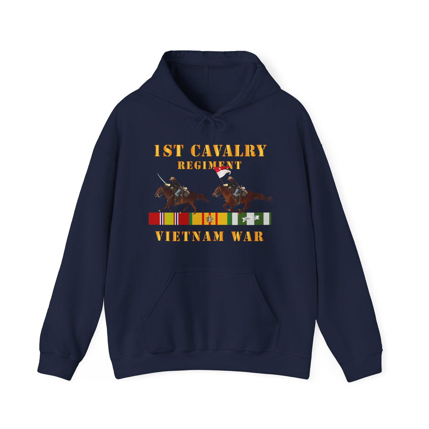 Unisex Heavy Blend™ Hooded Sweatshirt - Army - 1st Cavalry Regiment - Vietnam War wt 2 Cav Riders and VN SVC X300