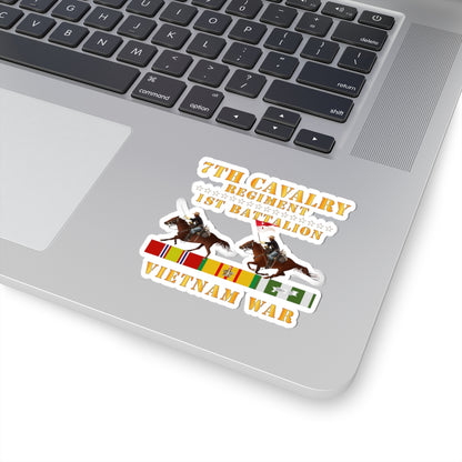 Kiss-Cut Stickers - Army - 1st Battalion,  7th Cavalry Regiment - Vietnam War wt 2 Cav Riders and VN SVC X300