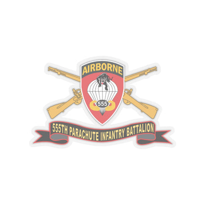 Kiss-Cut Stickers - Army - 555th Parachute Infantry Battalion - SSI - Black - Red w Br - Ribbon