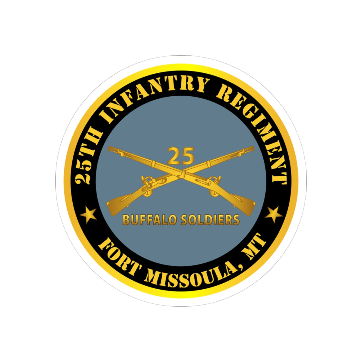 Kiss-Cut Stickers - Army - 25th Infantry Regiment - Fort Missoula, MT - Buffalo Soldiers w Inf Branch V1