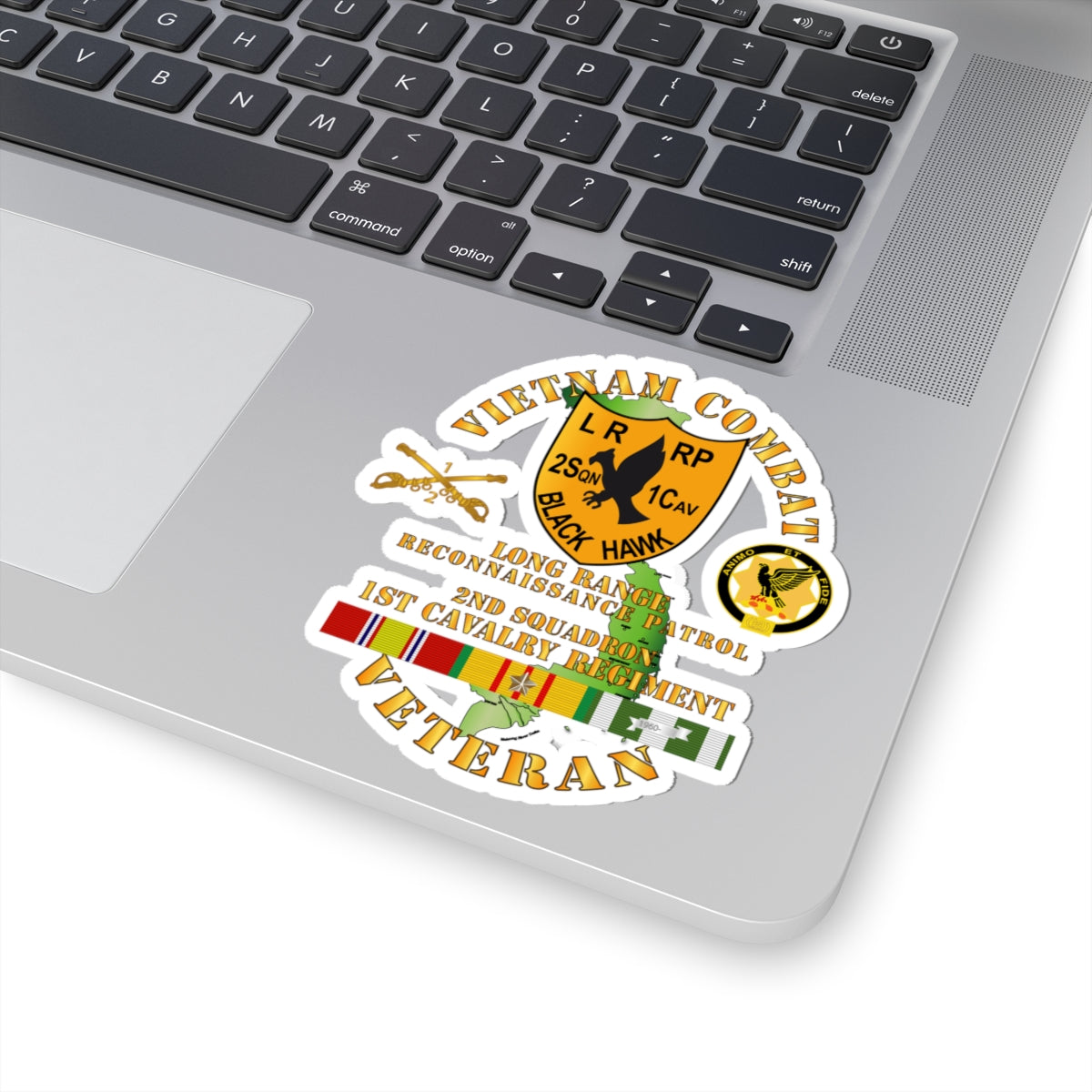 Kiss-Cut Stickers - Army - Vietnam Combat Veteran - 2nd Squadron, 1st Cav Regt  LRRP - Black Hawk w VN SVC