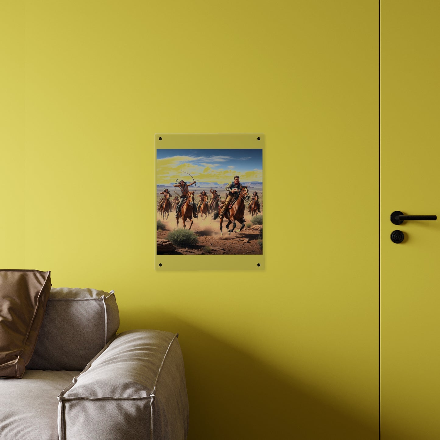 Acrylic Wall Art Panel - Apache Indians attacking a Pony Express Rider