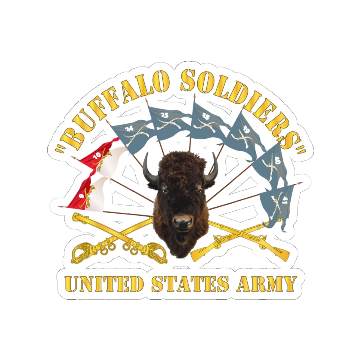 Kiss-Cut Stickers - Army - Buffalo Soldiers - Infantry - Cavalry Guidons w Buffalo Head - US Army
