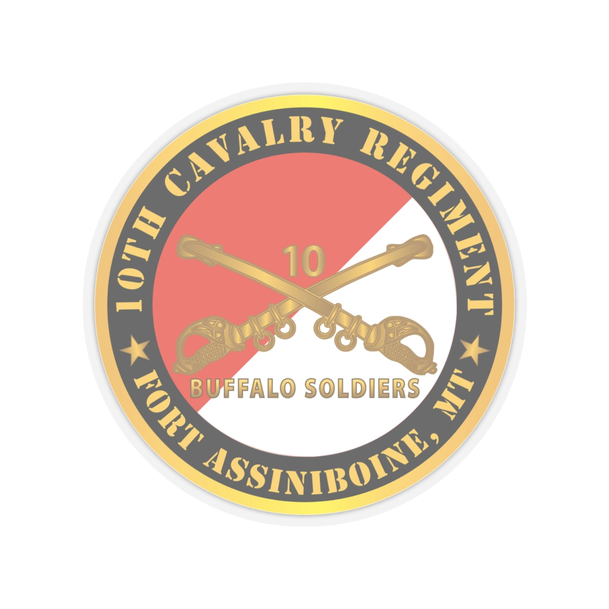 Kiss-Cut Stickers - Army - 10th Cavalry Regiment - Fort Assiniboine,  MT - Buffalo Soldiers w Cav Branch