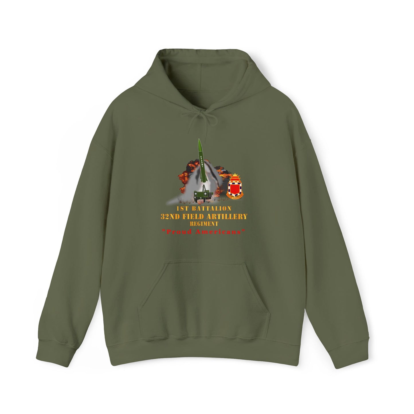 Unisex Heavy Blend™ Hooded Sweatshirt - Army -  1st Bn, 32nd FAR, Proud Americans - MGM 52 - Lance  - Short X 300