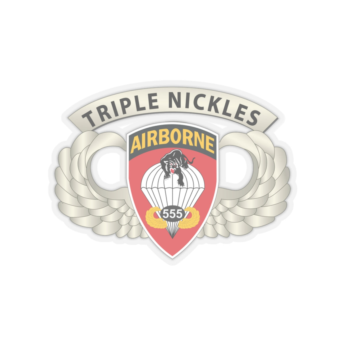 Kiss-Cut Stickers - Army - Airborne Badge - 555th Parachute Infantry Bn - SSI w  Triple Nickles Tab X 300