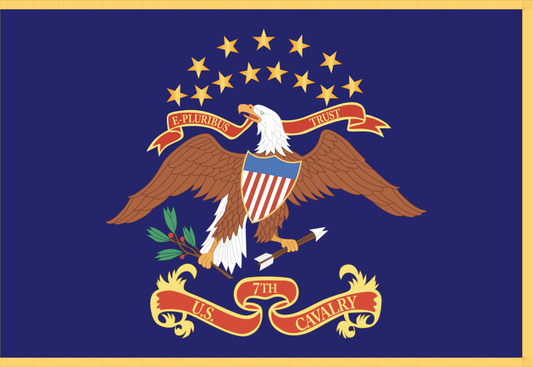 Rectangle Flags - Army - Regimental Colors - National Blue Flag w Fringe w 7th Cavalry COA - 1876 X 300