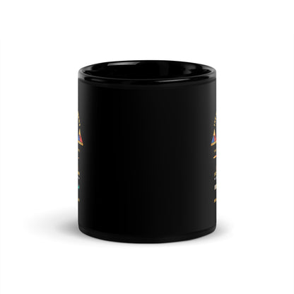 Black glossy mug with 1st Squadron 1st Cavalry Regiment Battle Medina Ridge design - front view