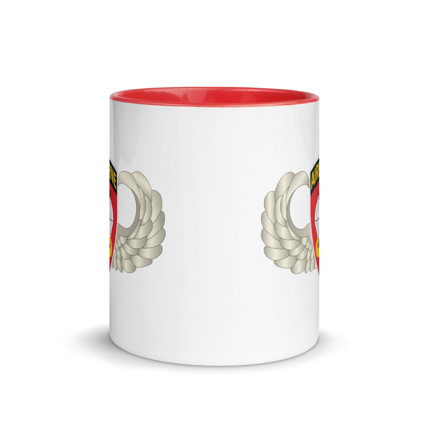  "Ceramic mug with red interior featuring 555th Parachute Infantry Battalion SSI, Center view"